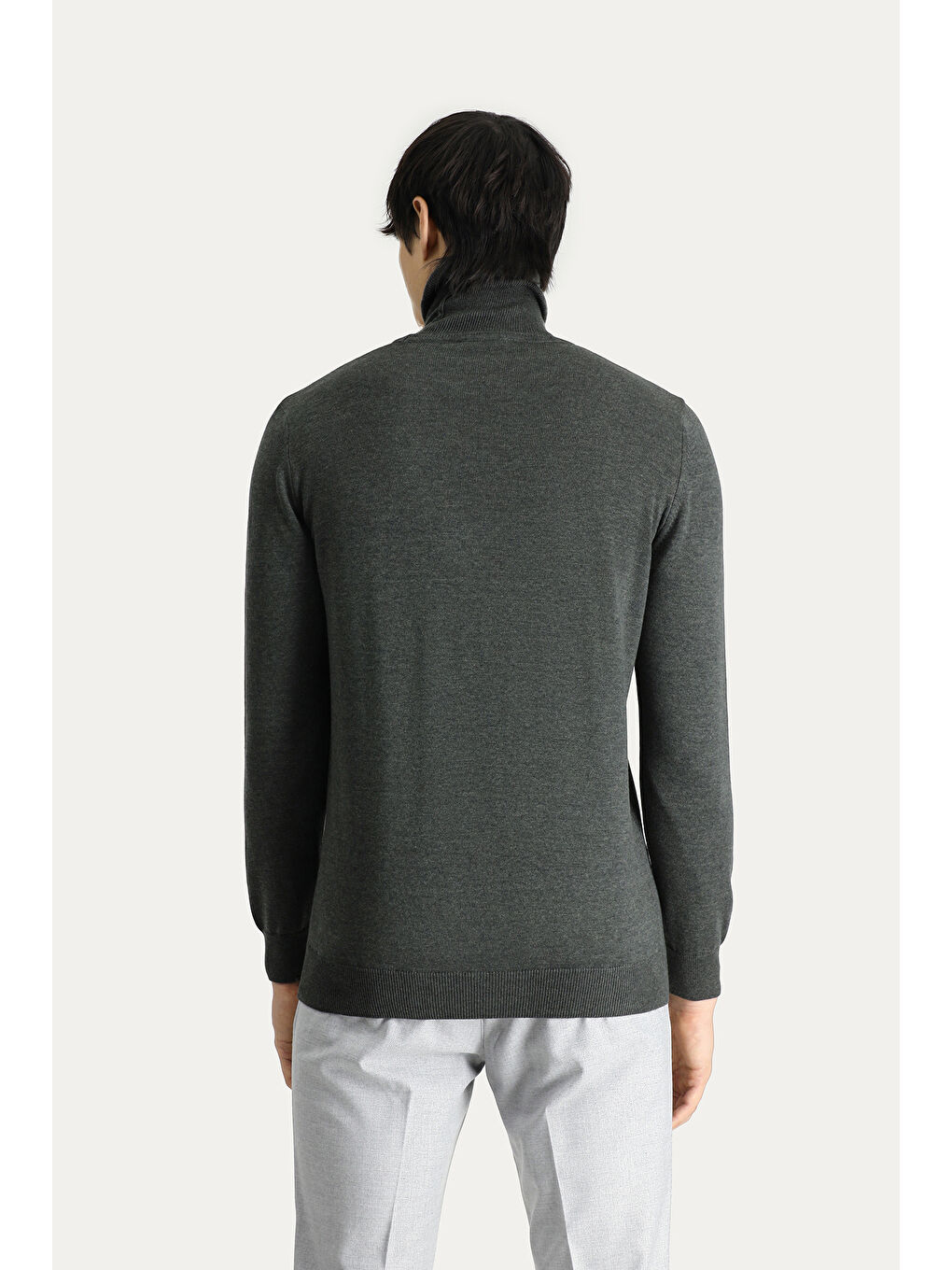 Antrasit Balıkçı Yaka Regular Fit Pamuklu Triko Büyük Beden Kazak-4