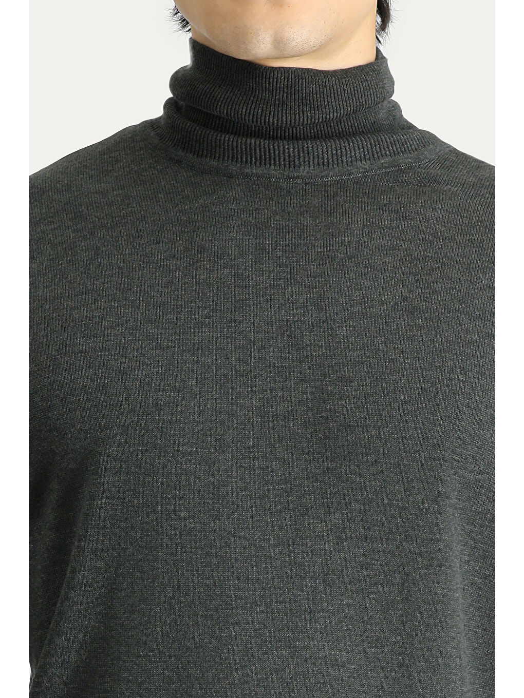 Antrasit Balıkçı Yaka Regular Fit Pamuklu Triko Büyük Beden Kazak-5