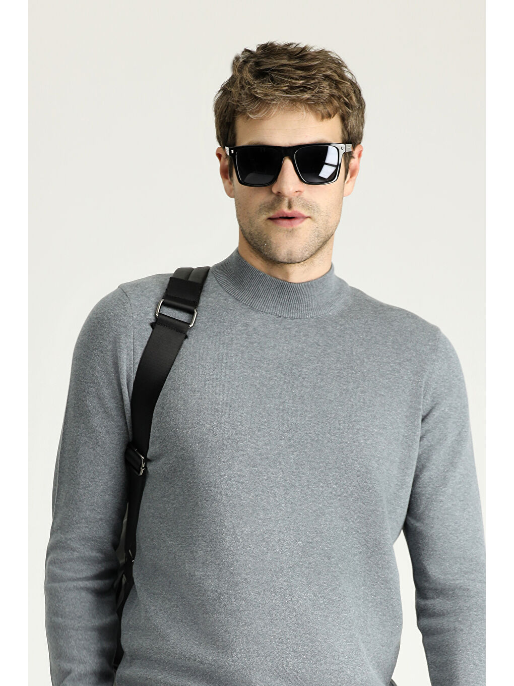 Gri Bato Yaka Regular Fit Pamuklu Triko Büyük Beden Kazak-1