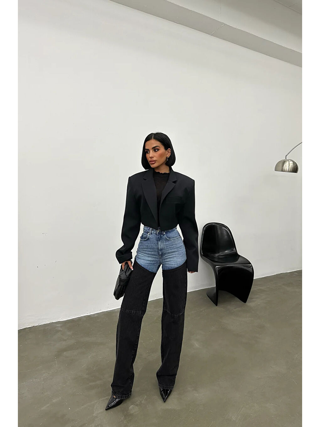 Karışık Kadın Mavi Çift Renk Jean Pantolon 1037-3701