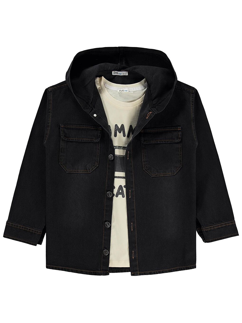 Boys Kapüşonlu Tişörtlü 10-13 Yaş Gömlek - Gri 13-14 Yaş