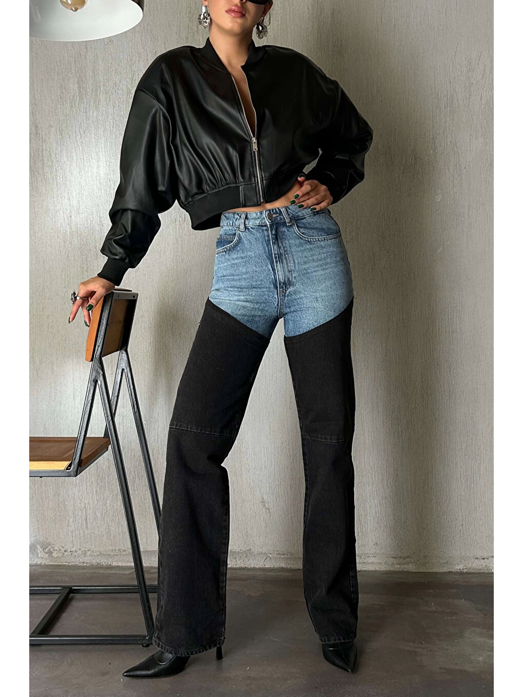 Karışık Kadın Mavi Çift Renk Jean Pantolon 1037-3701-1