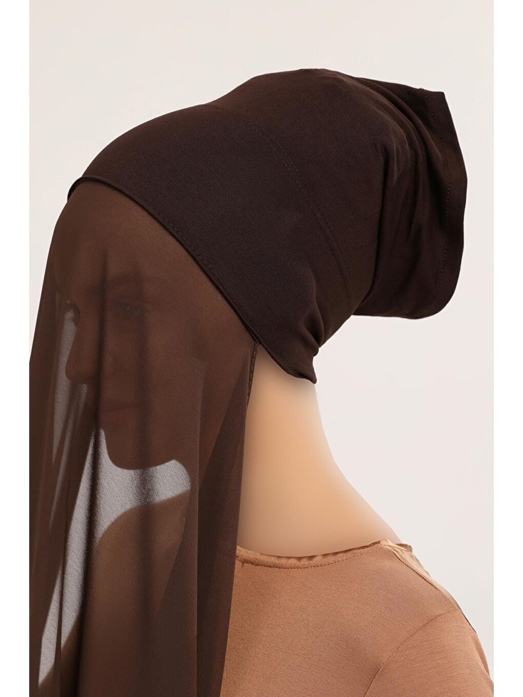 Kahverengi Hazır Pratik Lüks Boru Boneli Şifon Şal-2