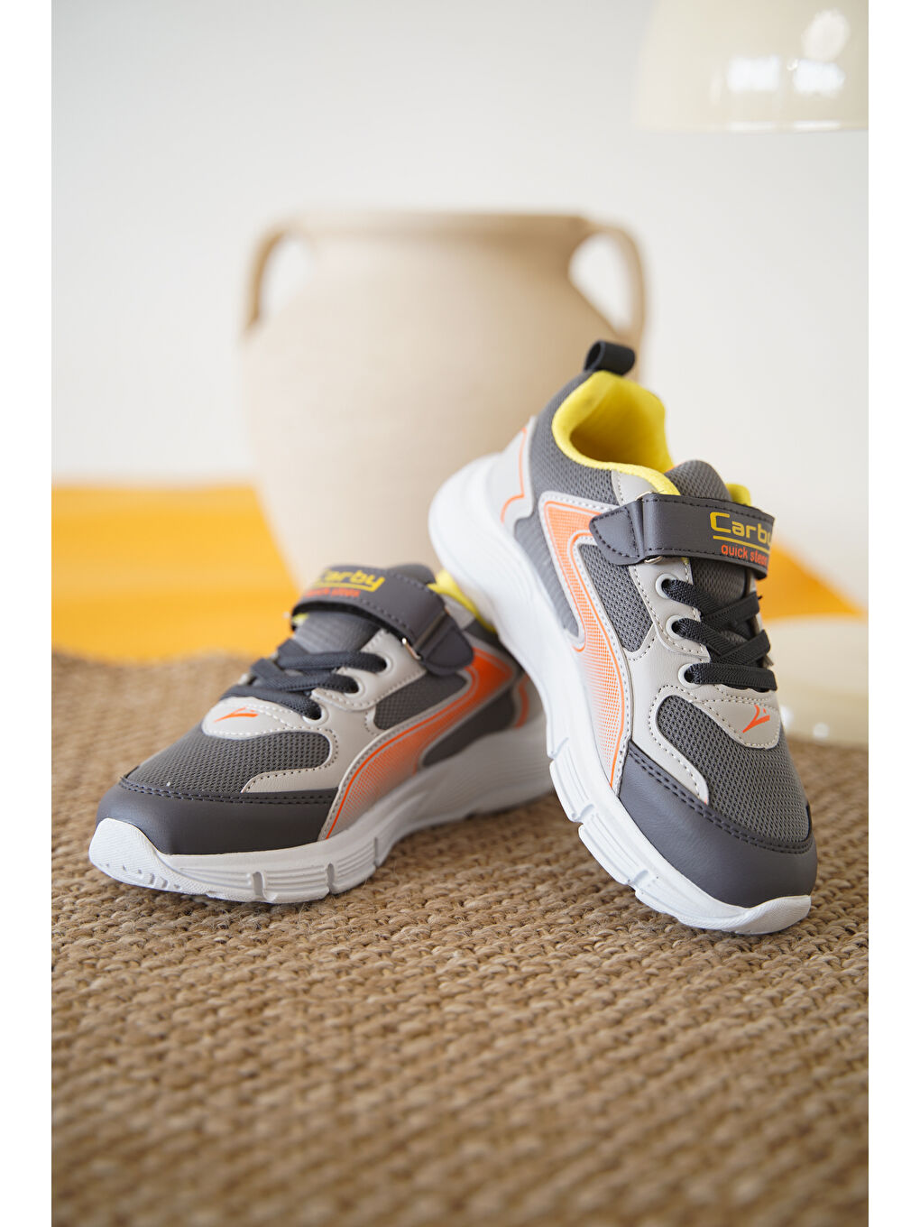 Gri D0132 Cırtlı Çocuk Unisex Sneaker Spor Ayakkabı-1