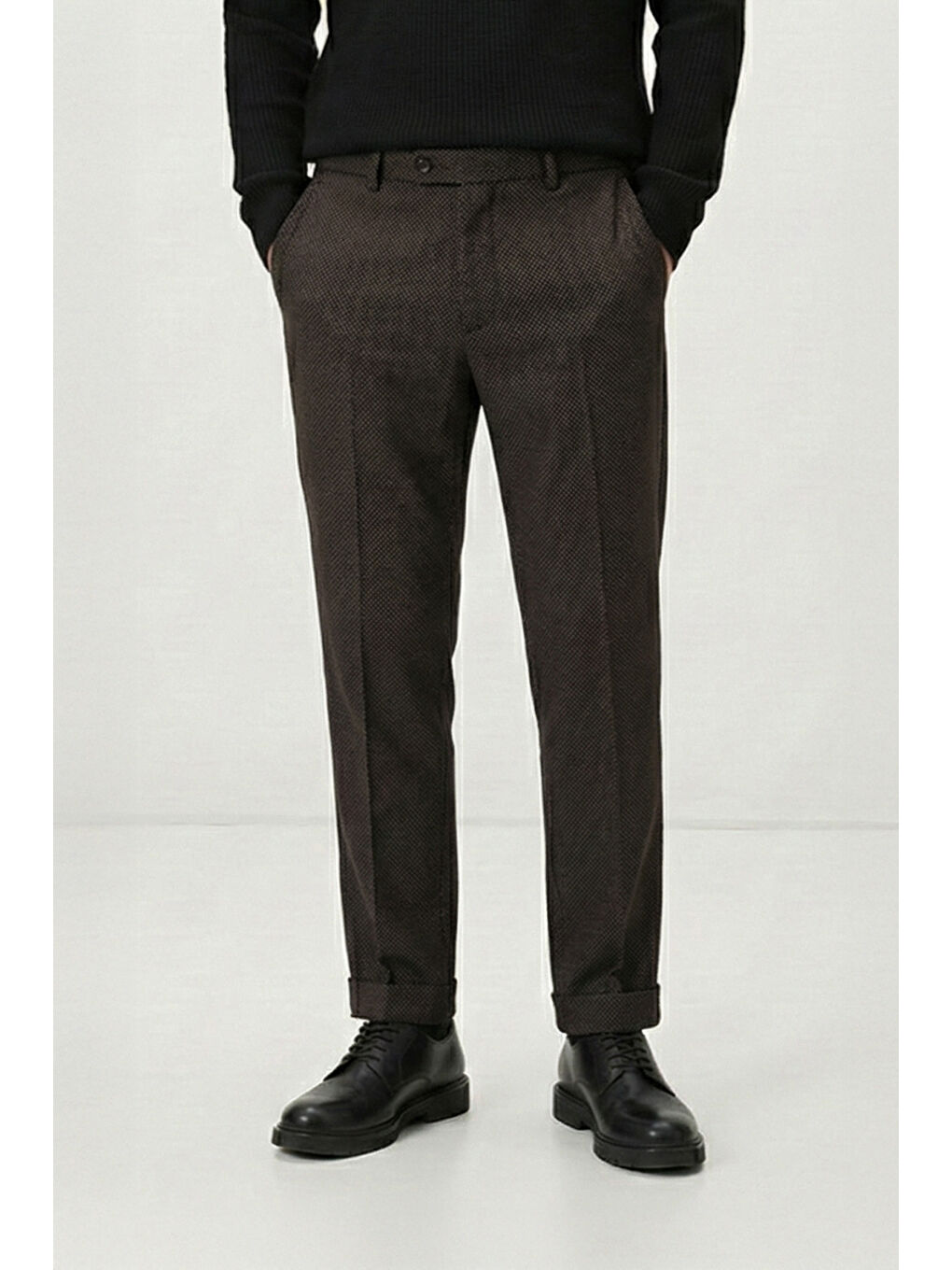 Kahverengi Giotelli Kahve Dokuma Kumaş Normal Bel Standart Boy Erkek Pantolon-2