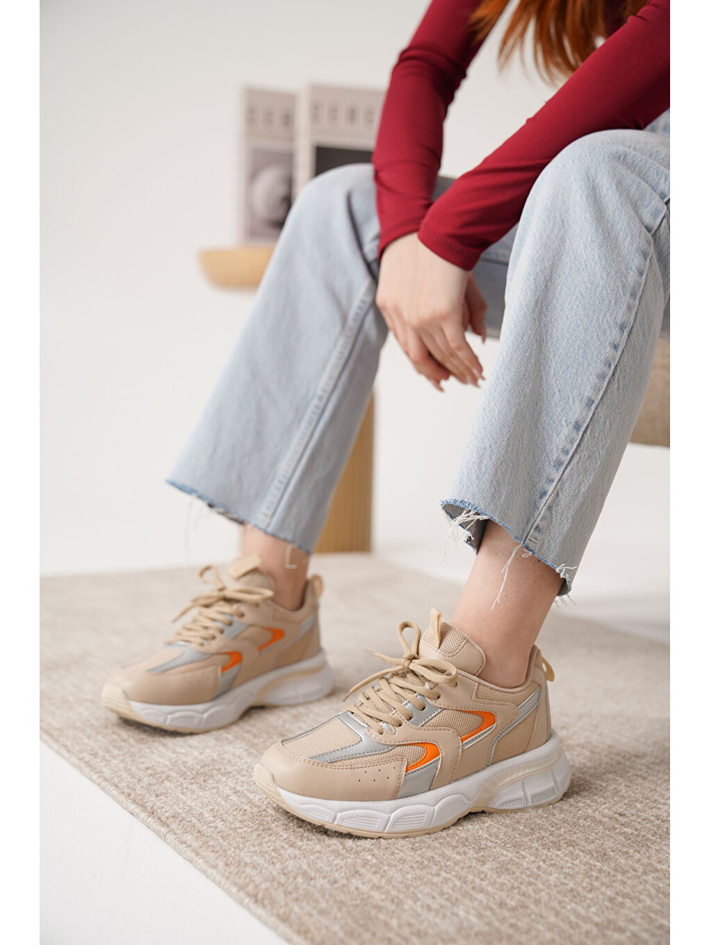 Daxtors Bej Sameto Günlük Ortopedik Kadın Sneaker Spor Ayakkabı