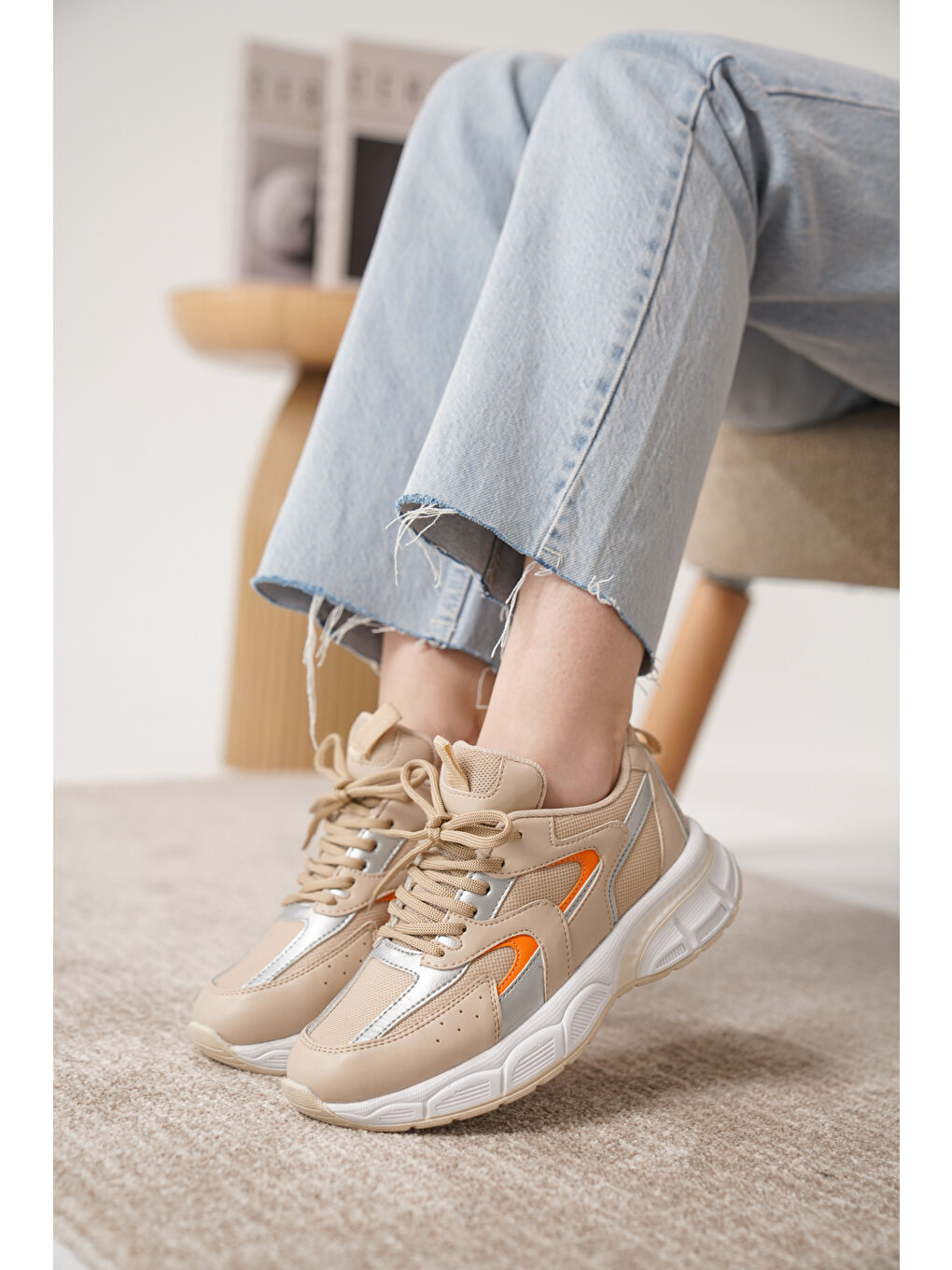 Daxtors Bej Sameto Günlük Ortopedik Kadın Sneaker Spor Ayakkabı - 1