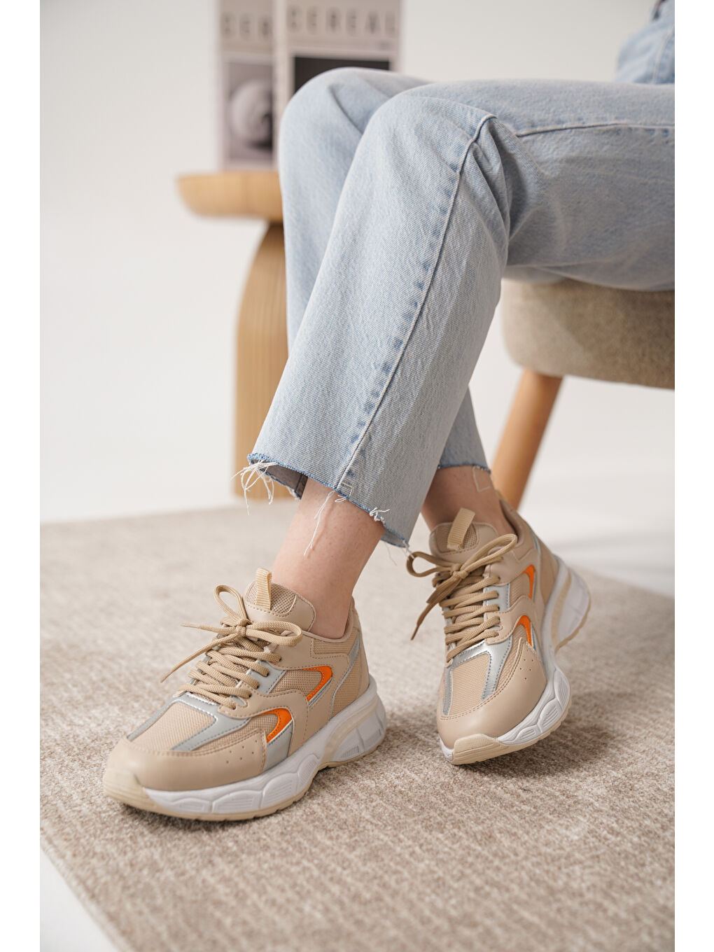 Daxtors Bej Sameto Günlük Ortopedik Kadın Sneaker Spor Ayakkabı - 2