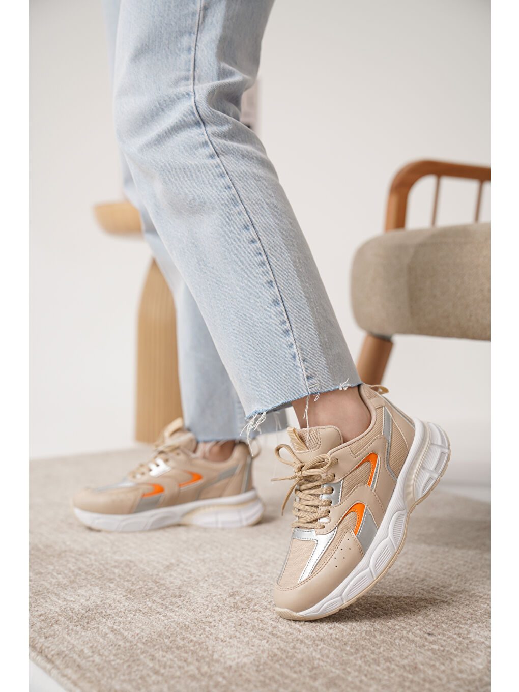 Daxtors Bej Sameto Günlük Ortopedik Kadın Sneaker Spor Ayakkabı - 3