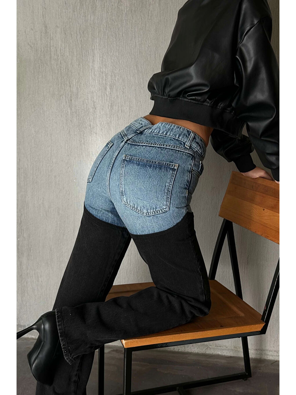 Karışık Kadın Mavi Çift Renk Jean Pantolon 1037-3701-3