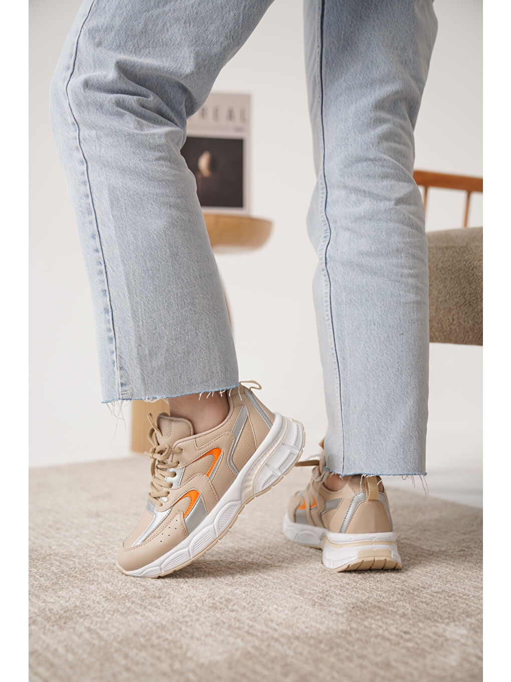 Daxtors Bej Sameto Günlük Ortopedik Kadın Sneaker Spor Ayakkabı - 4