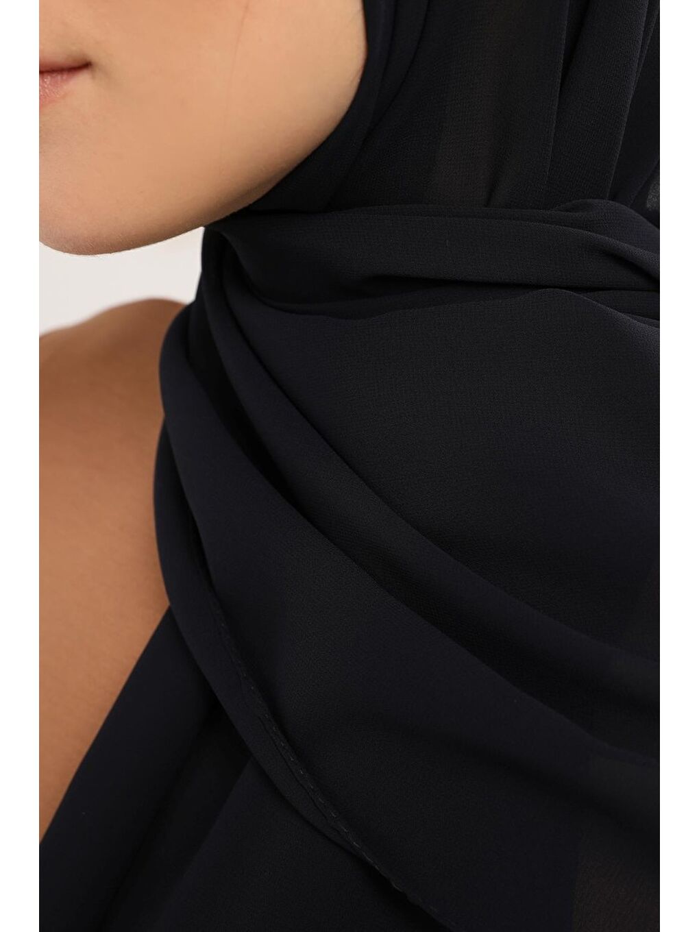 Lacivert Hazır Pratik Lüks Boru Boneli Şifon Şal-3