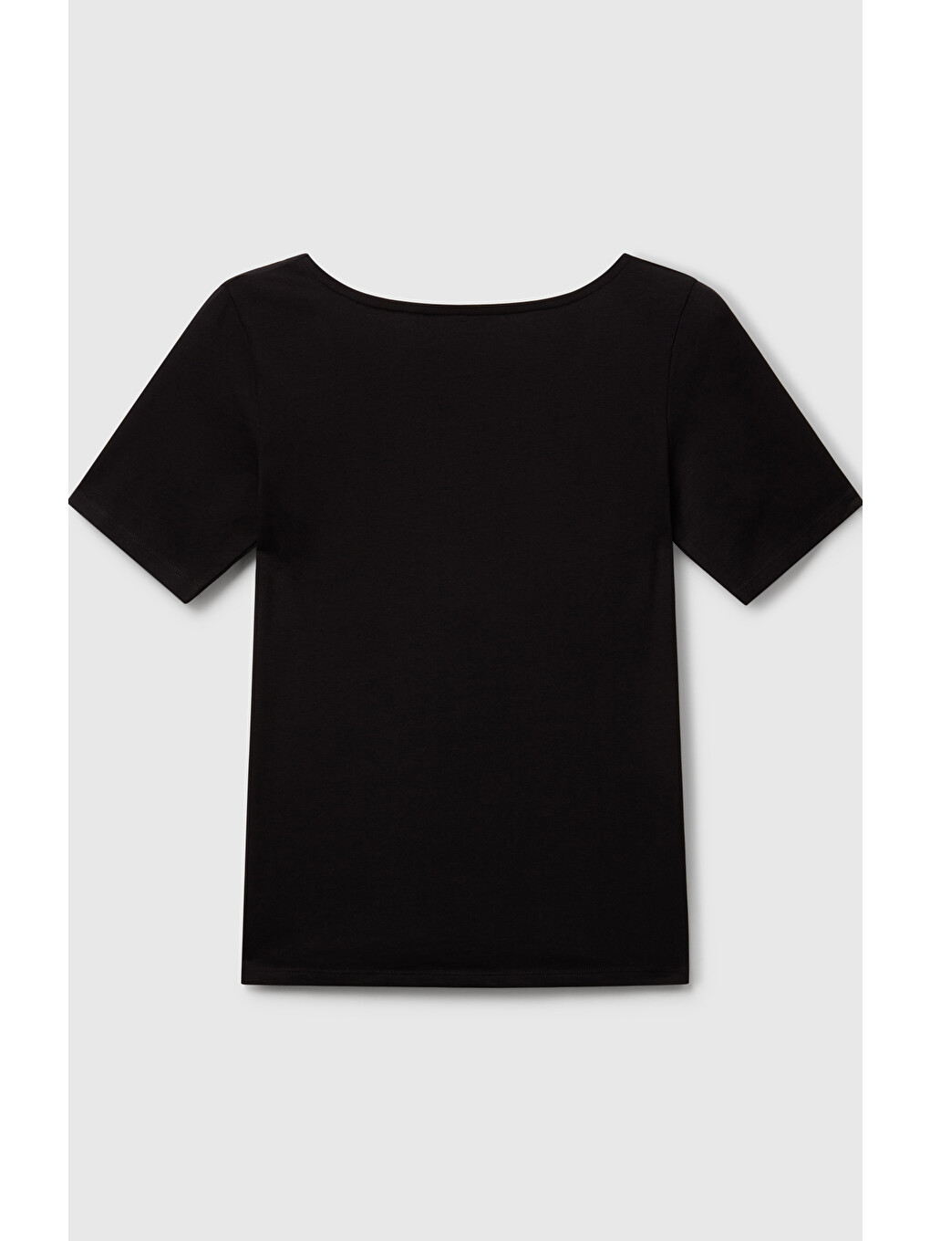 Kadın Siyah Pamuk Karışımlı Örme Slim Fit Geniş Yaka T-shirt