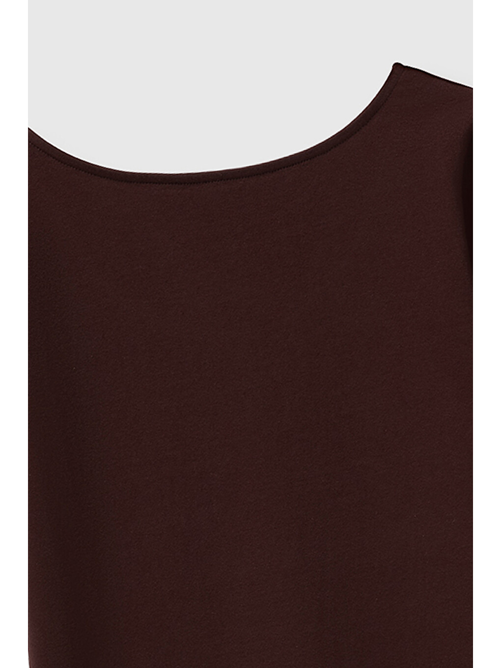 Kadın Kahverengi Pamuk Karışımlı Örme Slim Fit Geniş Yaka T-shirt-2