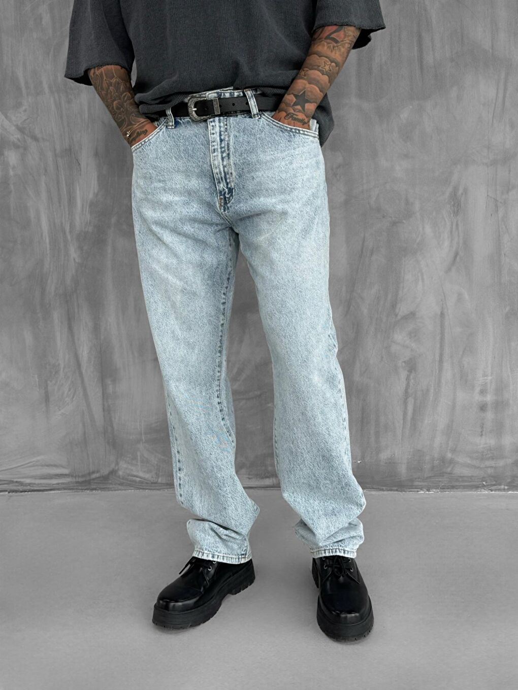 Erkek Baggy Fit Jean Açık Mavi