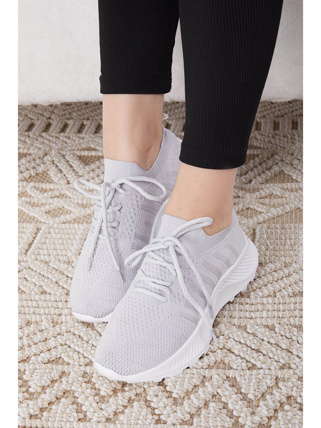 Kadın Gri Triko File Ayakkabı - 25207