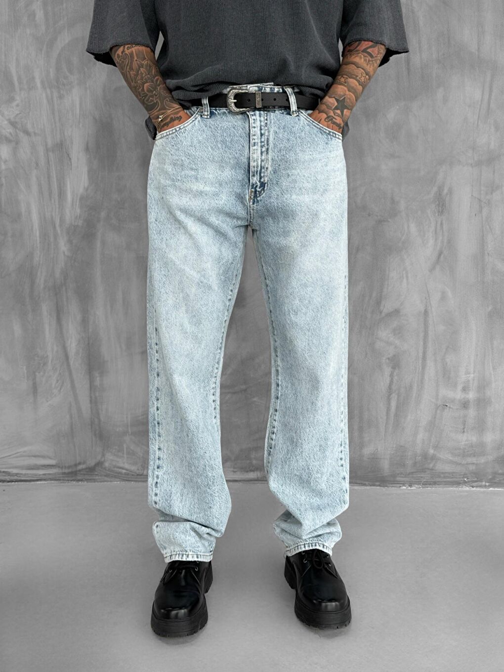 Erkek Baggy Fit Jean Açık Mavi-1
