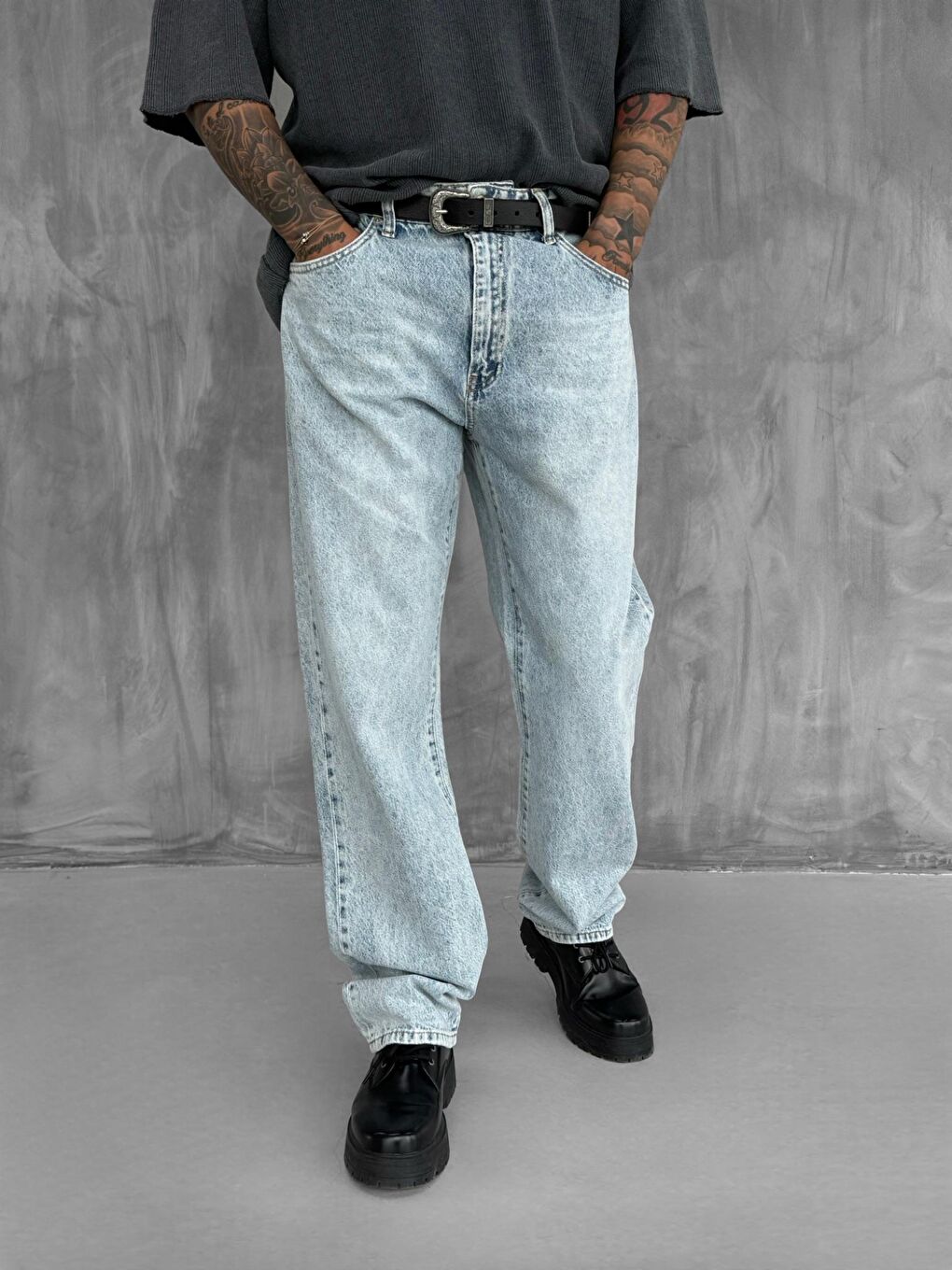 Erkek Baggy Fit Jean Açık Mavi-2