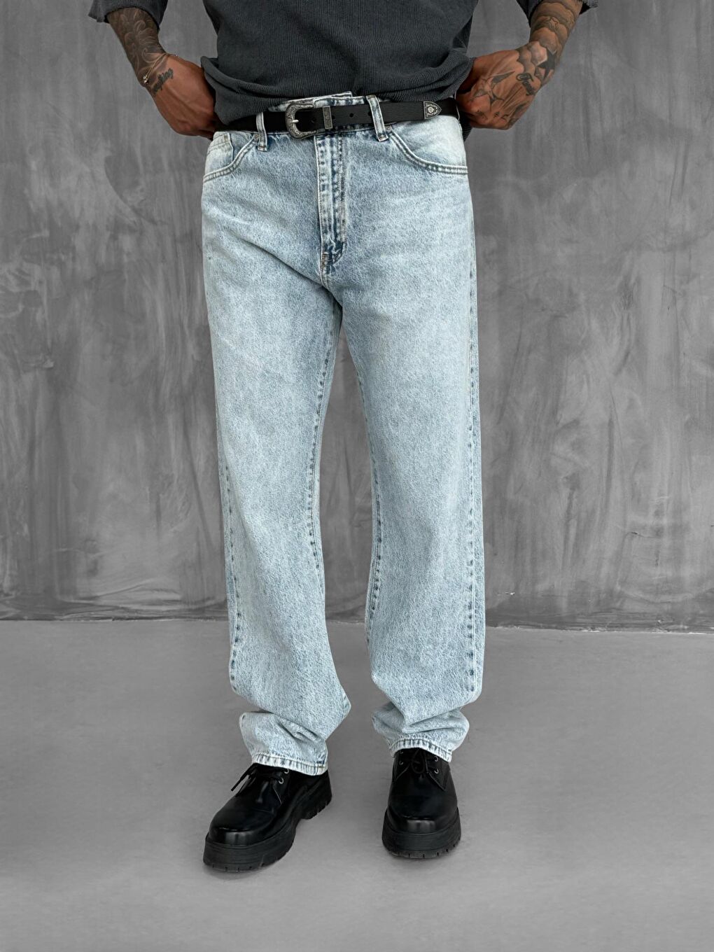 Erkek Baggy Fit Jean Açık Mavi-4