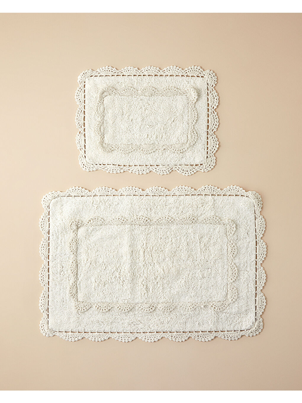 Romantic Pamuklu Banyo Paspası Seti Ekru
