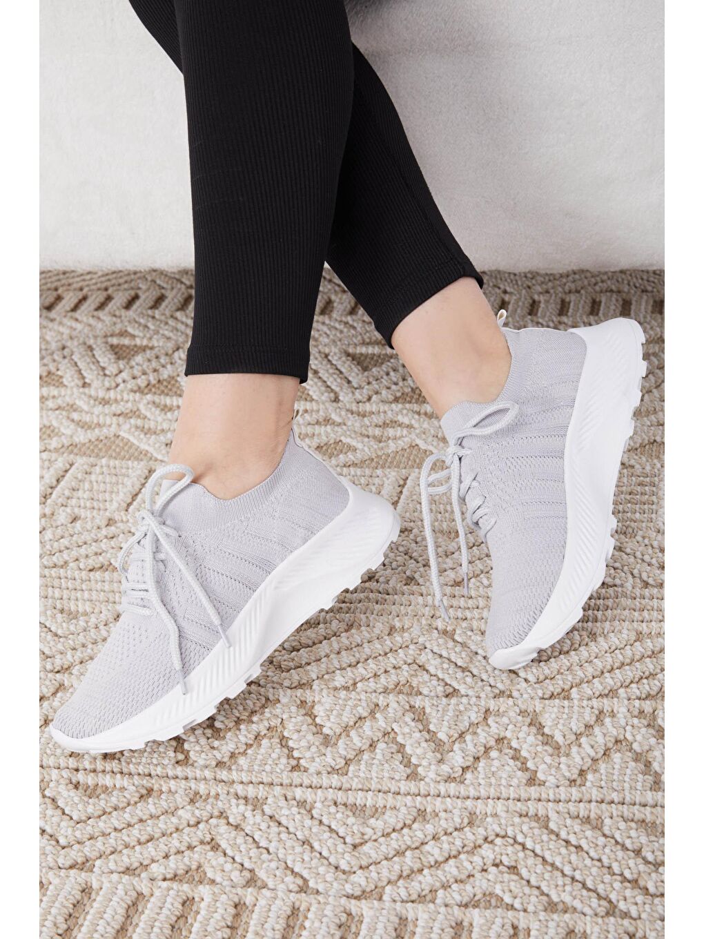 Kadın Gri Triko File Ayakkabı - 25207-2