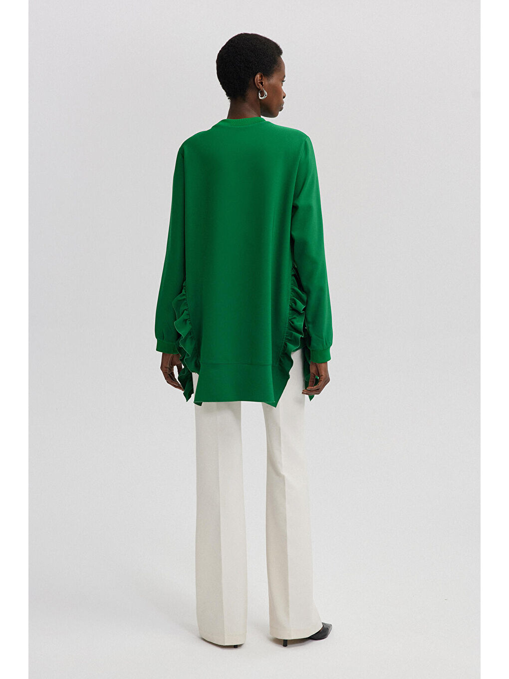 Yeşil Fırfırlı Krep Tunik-3