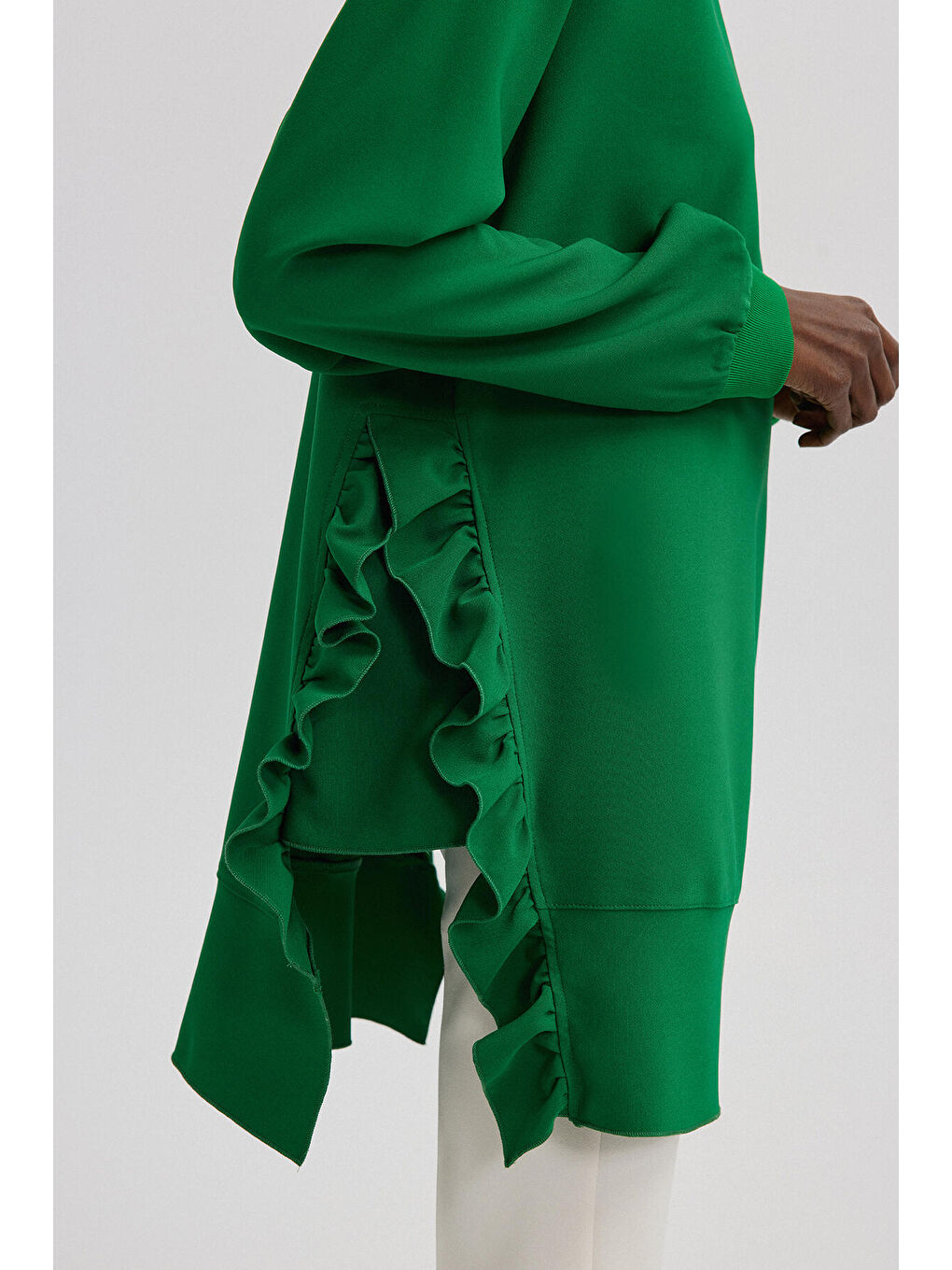 Yeşil Fırfırlı Krep Tunik-4