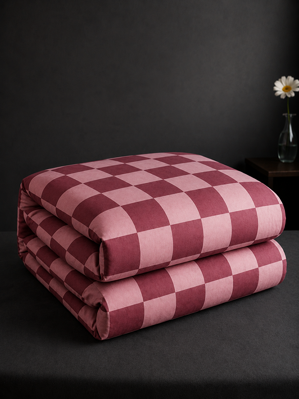 Pembe Ranforce Bordo Dama Desen Çift Kişilik Nevresim Takımı-2