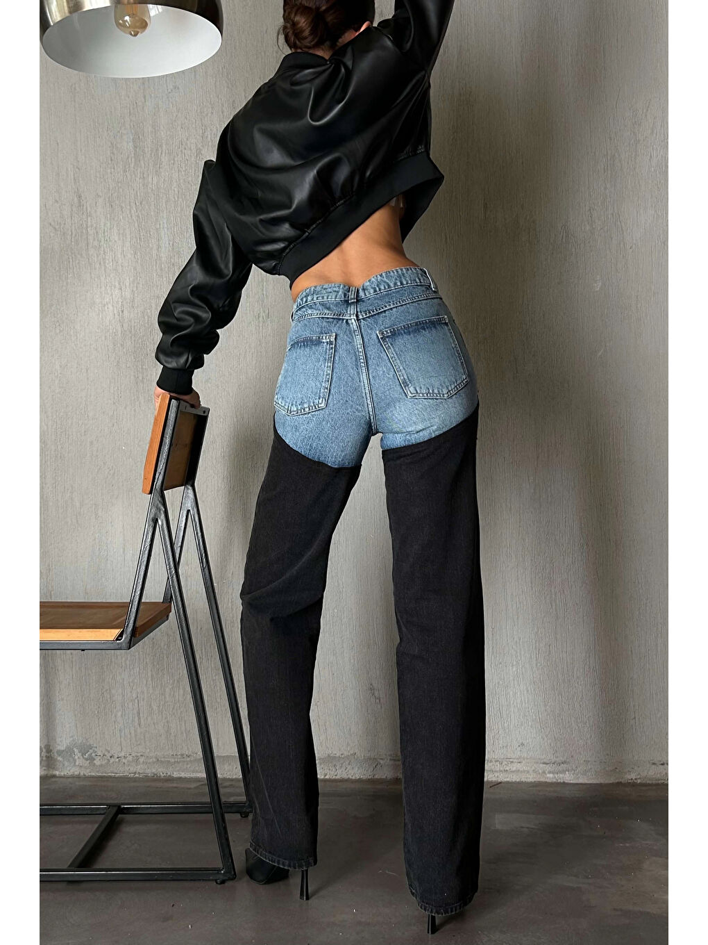 Karışık Kadın Mavi Çift Renk Jean Pantolon 1037-3701-5