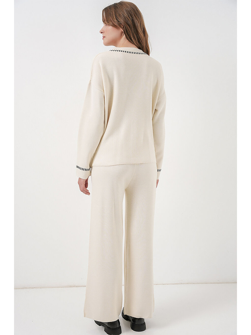 Kadın Nakışlı Triko Hırka Pantolon İkili Takım 15963 - Ekru-5