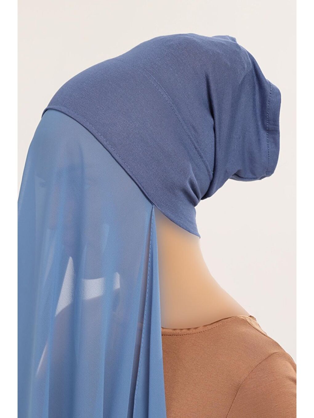 Mavi Hazır Pratik Lüks Boru Boneli Şifon Şal-2