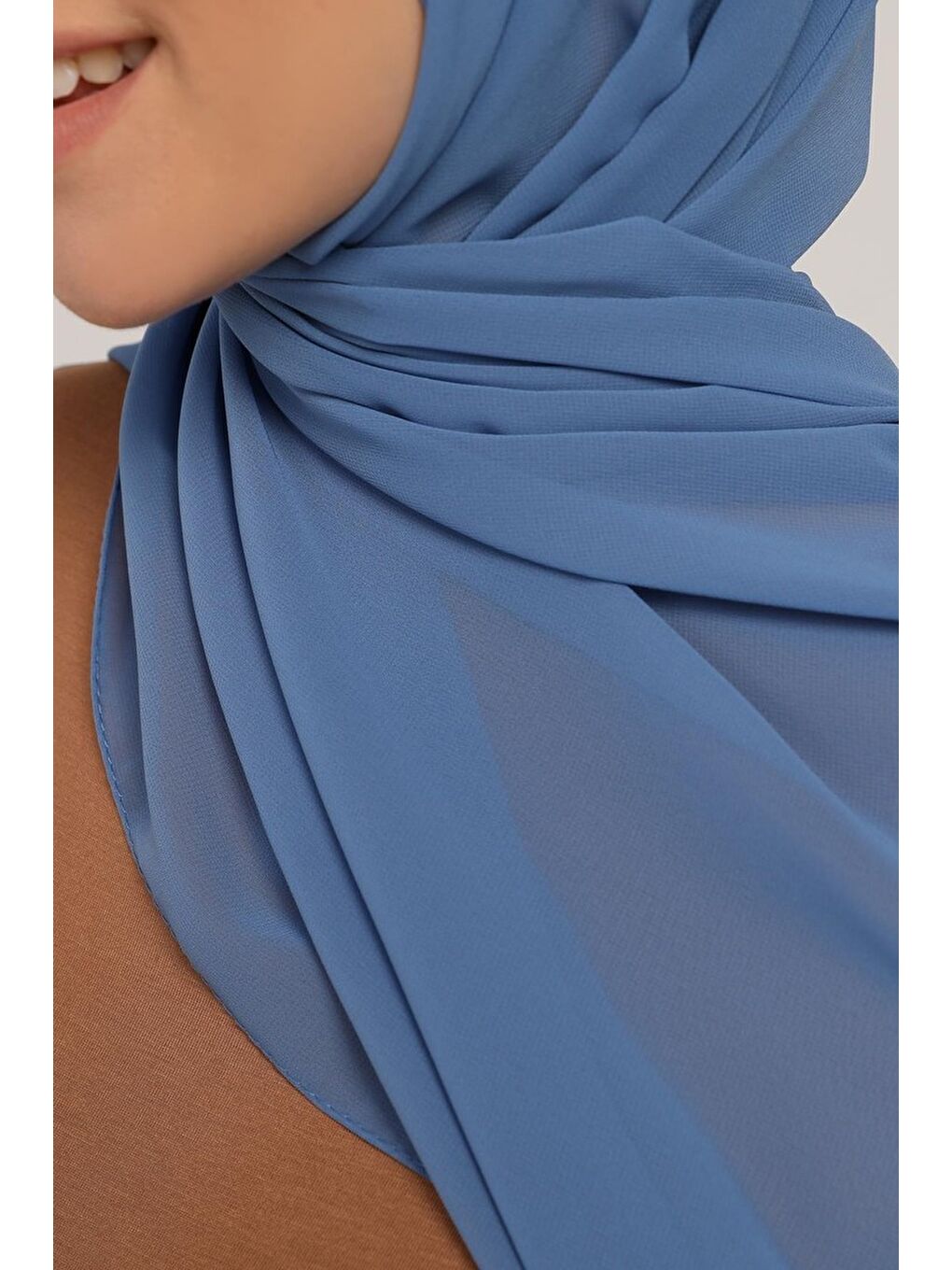 Mavi Hazır Pratik Lüks Boru Boneli Şifon Şal-3