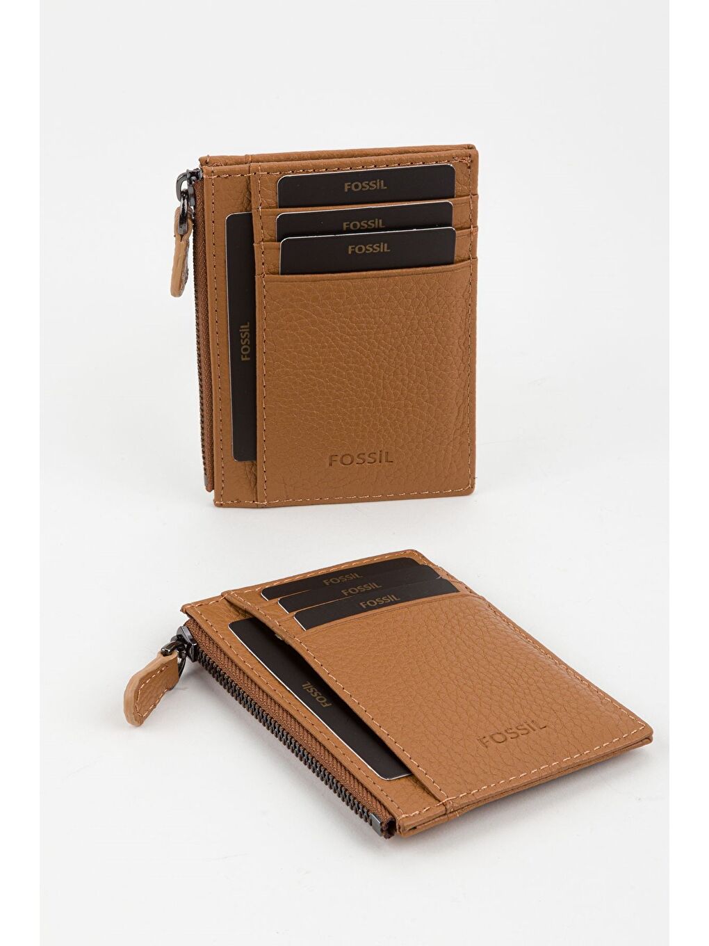 Kahverengi Kutulu Hakiki Deri Fermuar Detaylı Kırmızı Unisex El Portföyü Kartlık Cüzdan-3