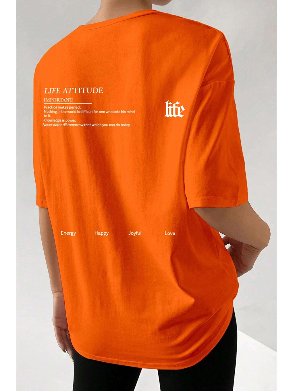 uyguntarz Turuncu Unisex Life Baskılı T-shirt - 1