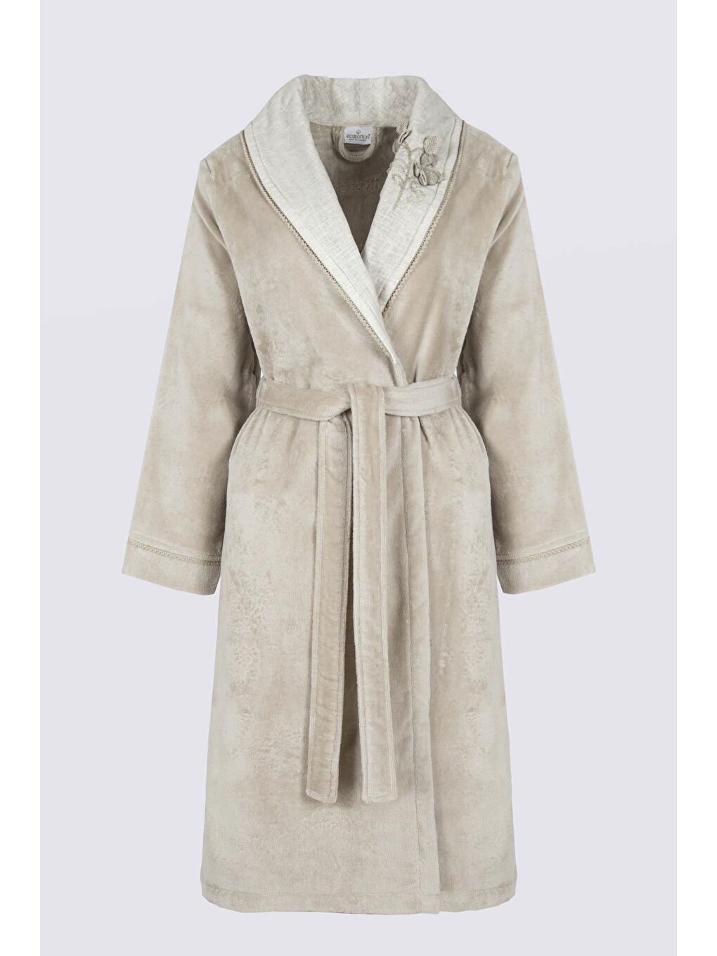 Masal Kadın Bornoz %100 Organik Pamuk El Nakışlı Bej