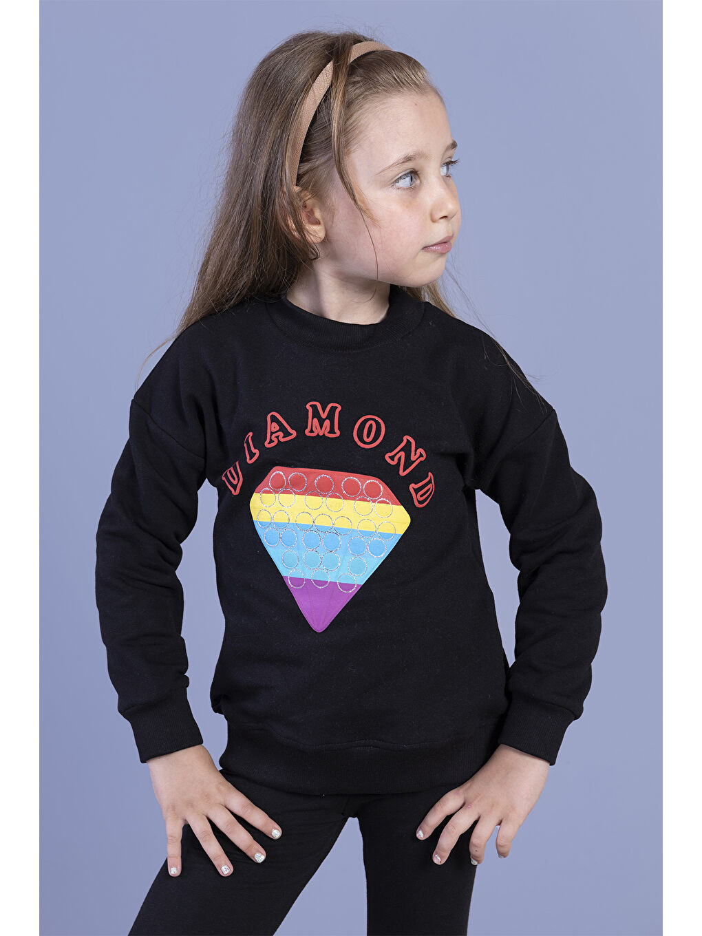 Toontoykids Siyah Kız Çocuk Popıt Baskılı İçi Pamuklu Sweatshirt