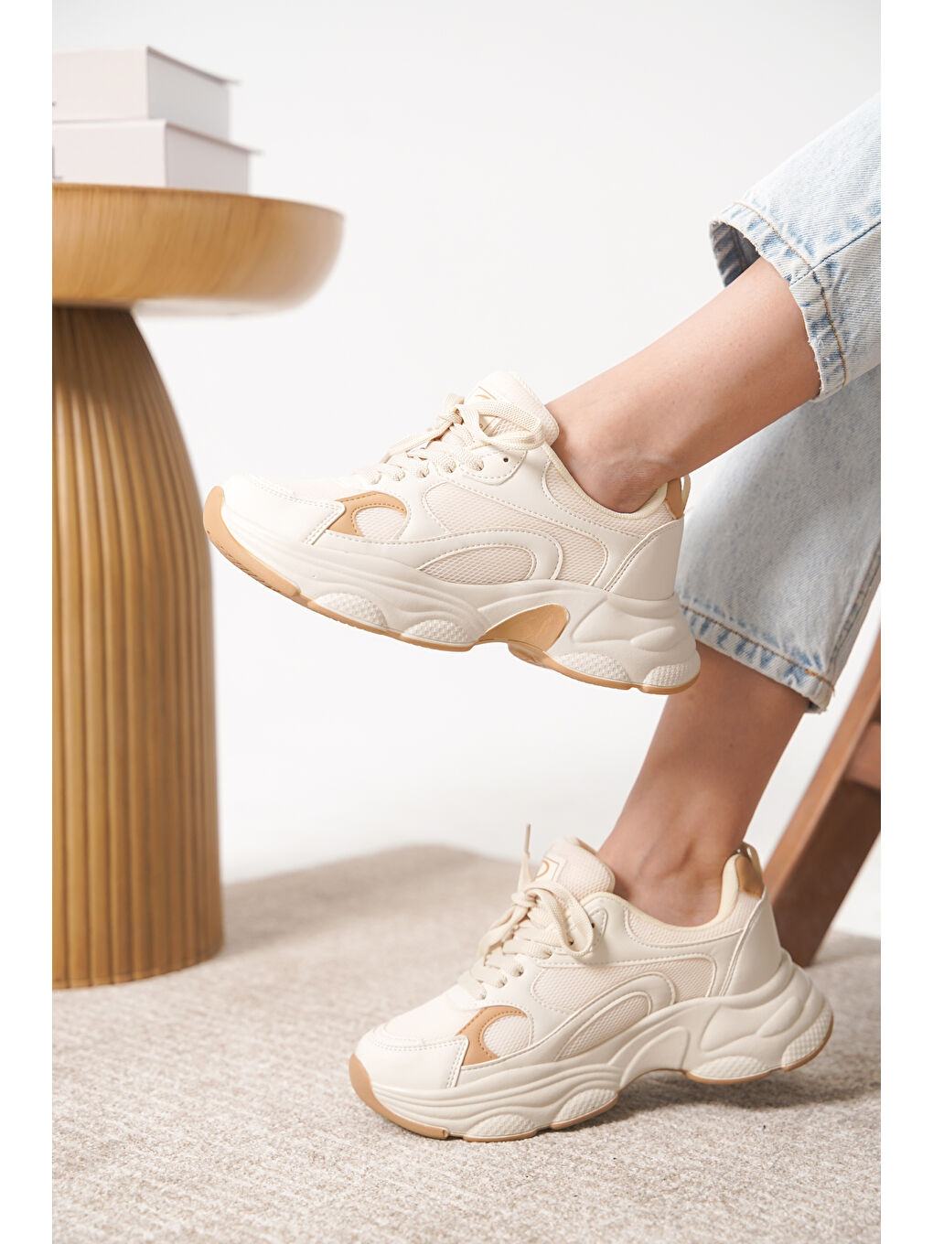 Bej D0164 Günlük Ortopedik Kadın Sneaker Spor Ayakkabı-1