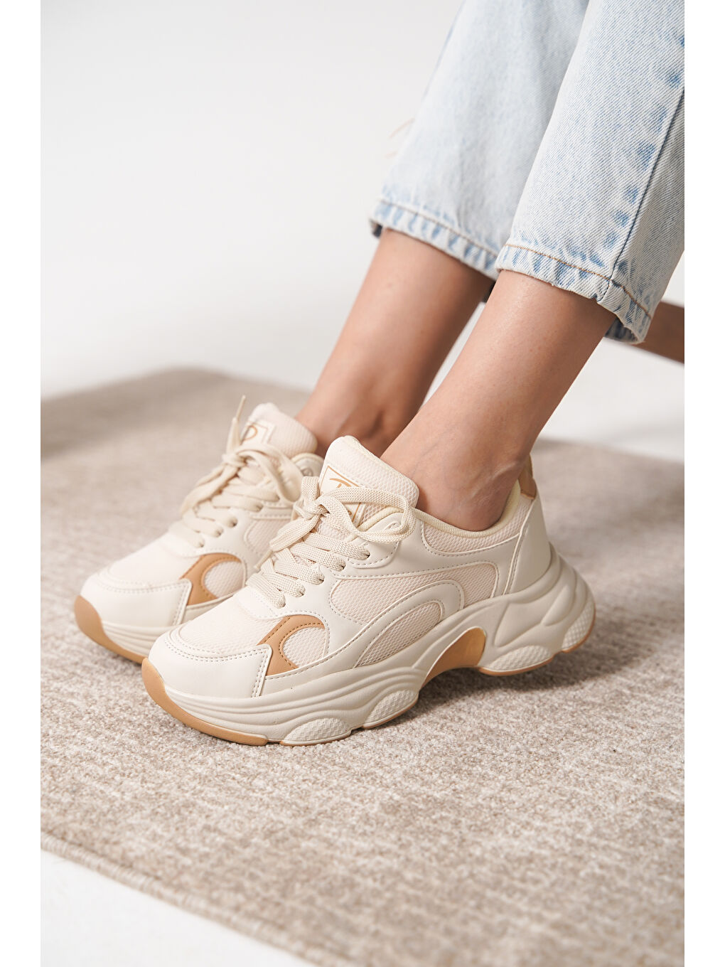 Bej D0164 Günlük Ortopedik Kadın Sneaker Spor Ayakkabı-2