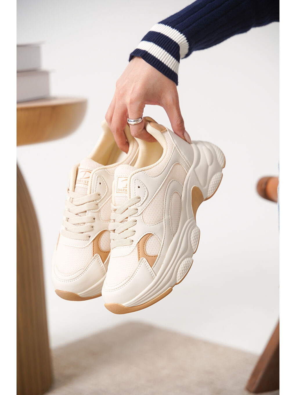 Bej D0164 Günlük Ortopedik Kadın Sneaker Spor Ayakkabı-3