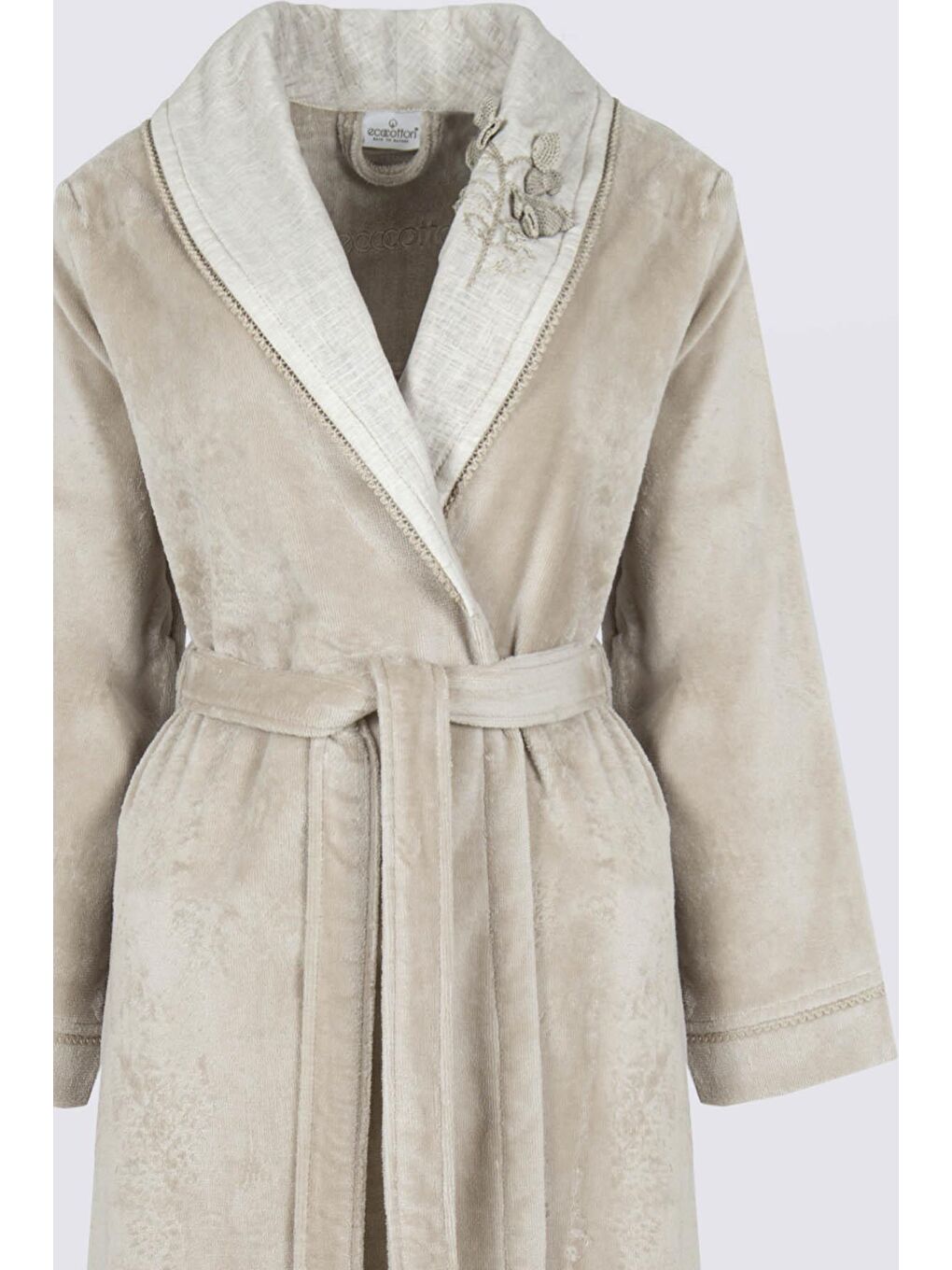 Masal Kadın Bornoz %100 Organik Pamuk El Nakışlı Bej-2