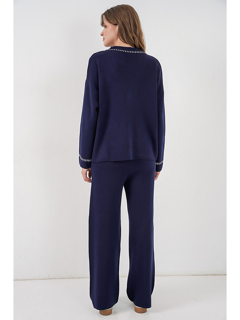 Kadın Nakışlı Triko Hırka Pantolon İkili Takım 15963 - Lacivert-5