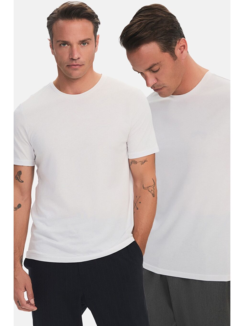 Beyaz Erkek 2'li Regular Kalıp Tshirt