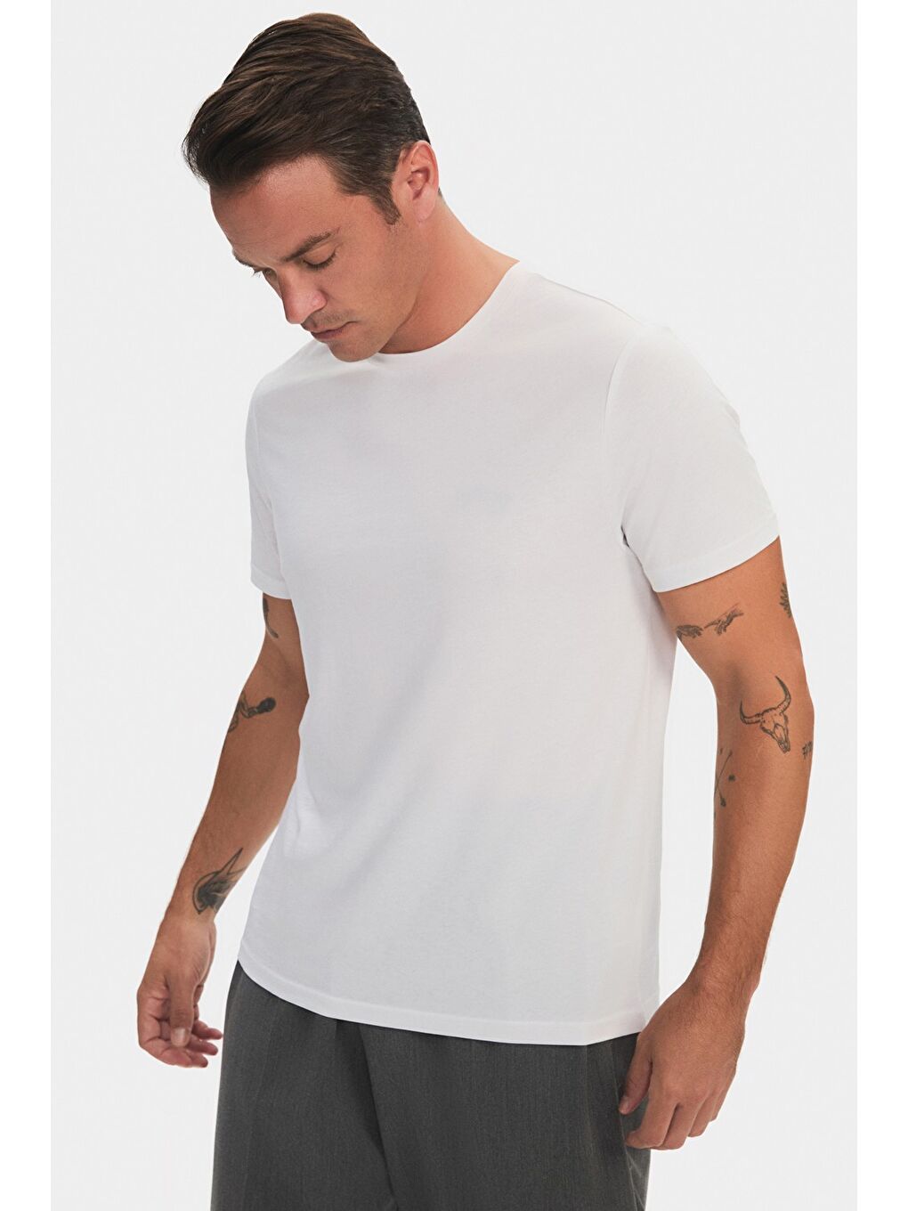 Beyaz Erkek 2'li Regular Kalıp Tshirt-5