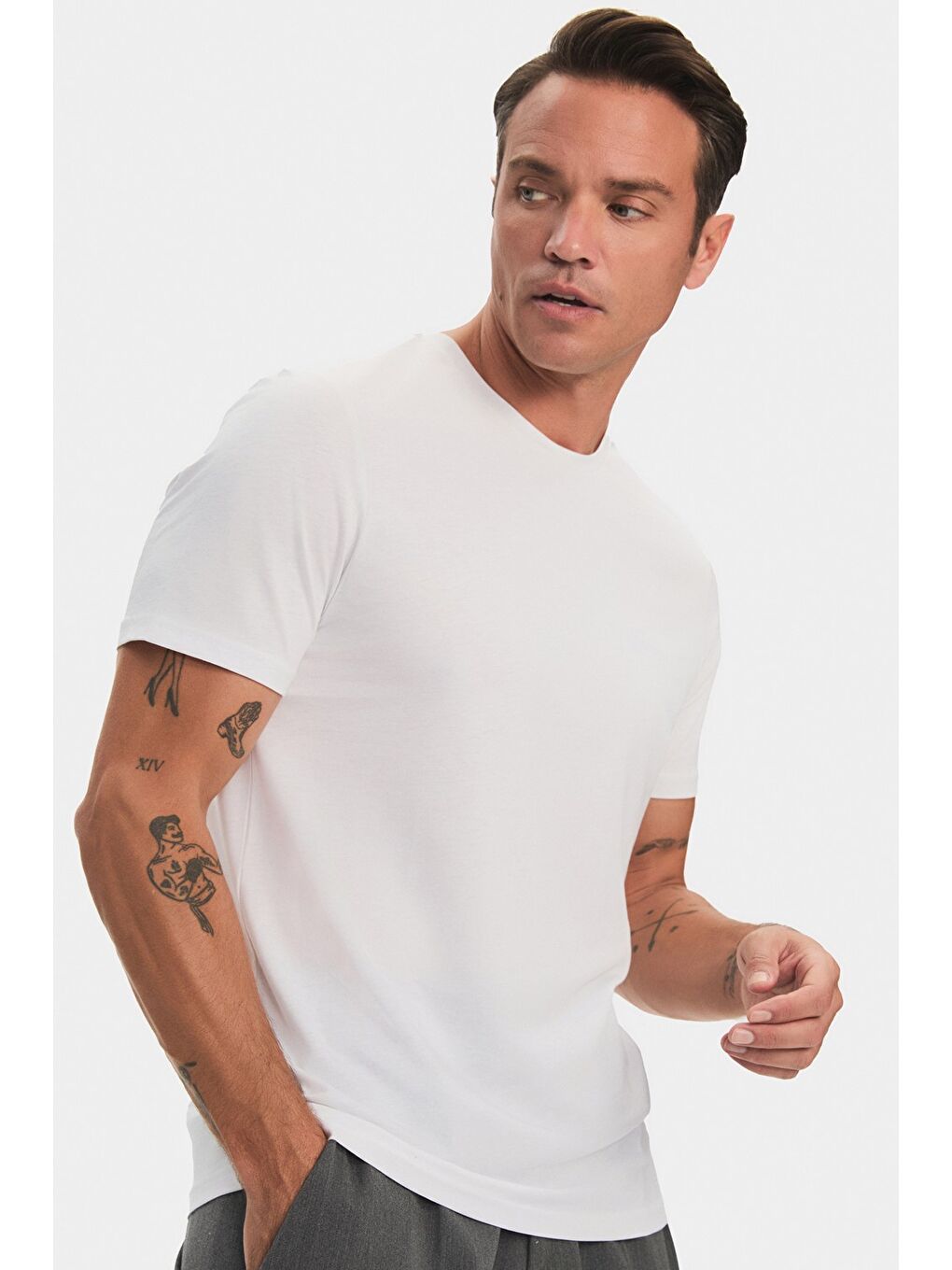 Beyaz Erkek 2'li Regular Kalıp Tshirt-6