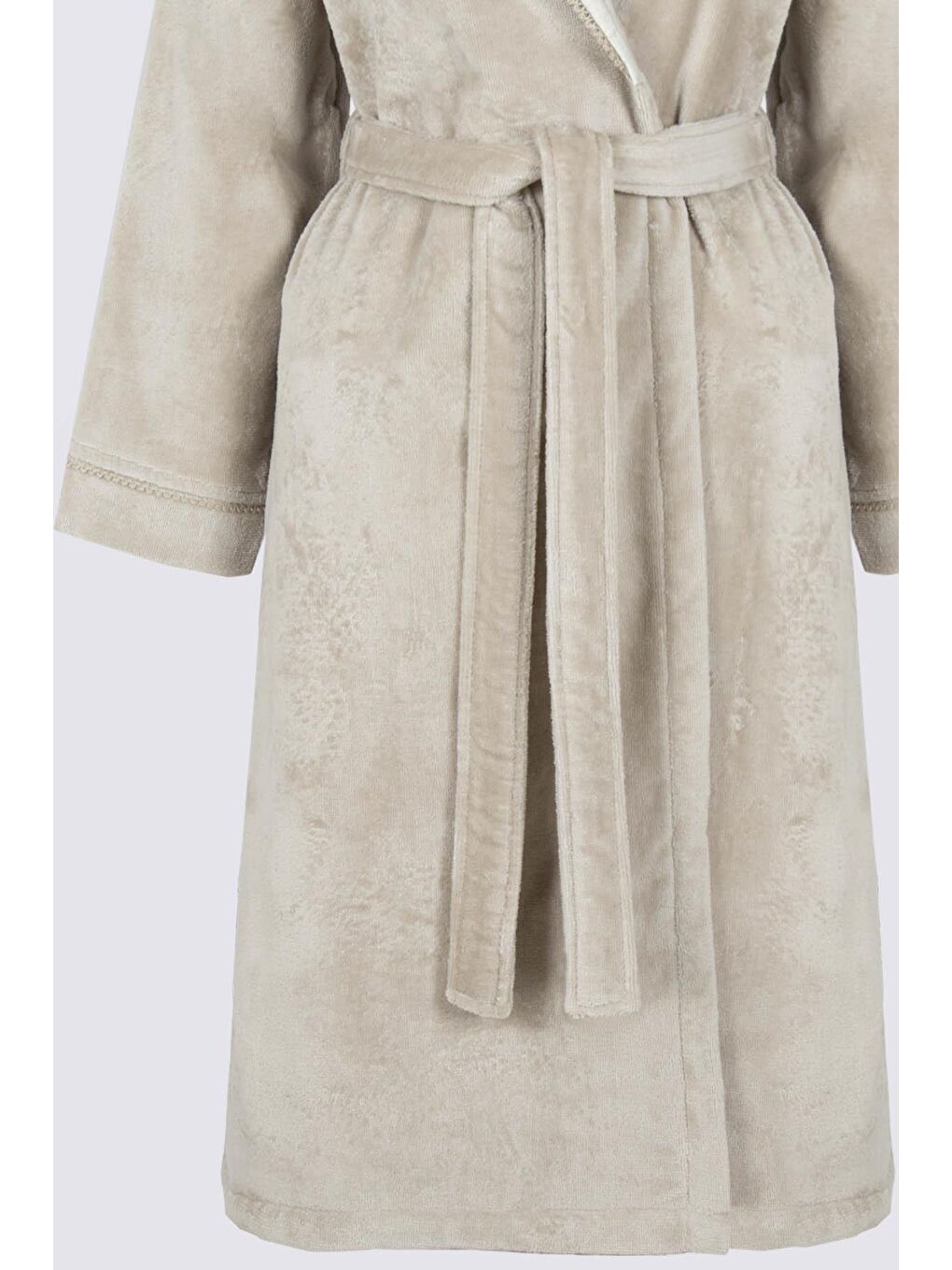 Masal Kadın Bornoz %100 Organik Pamuk El Nakışlı Bej-3