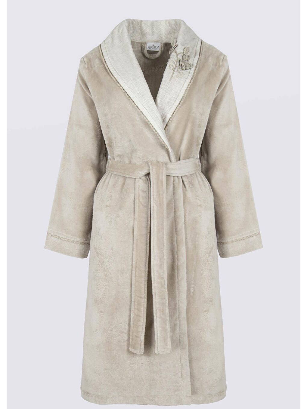 Masal Kadın Bornoz %100 Organik Pamuk El Nakışlı Bej-5