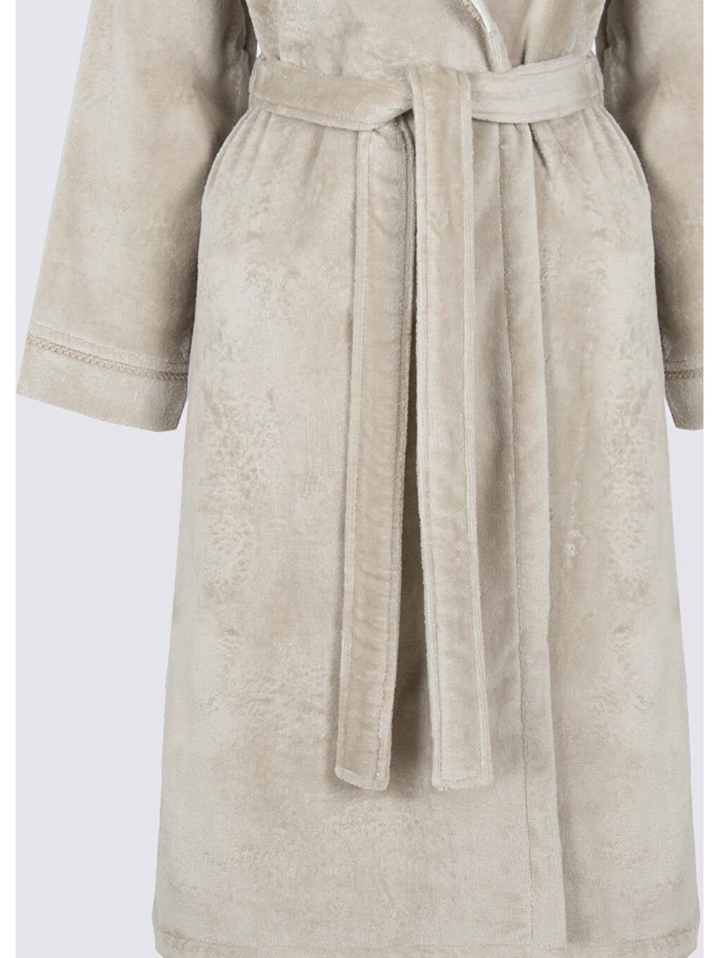 Masal Kadın Bornoz %100 Organik Pamuk El Nakışlı Bej-8