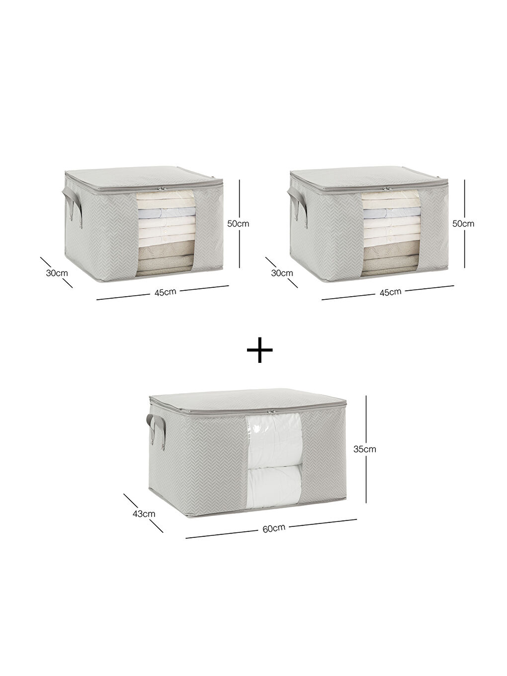 3'lü Pvc Pencereli Gri Balıksırtı Hurç Set-2