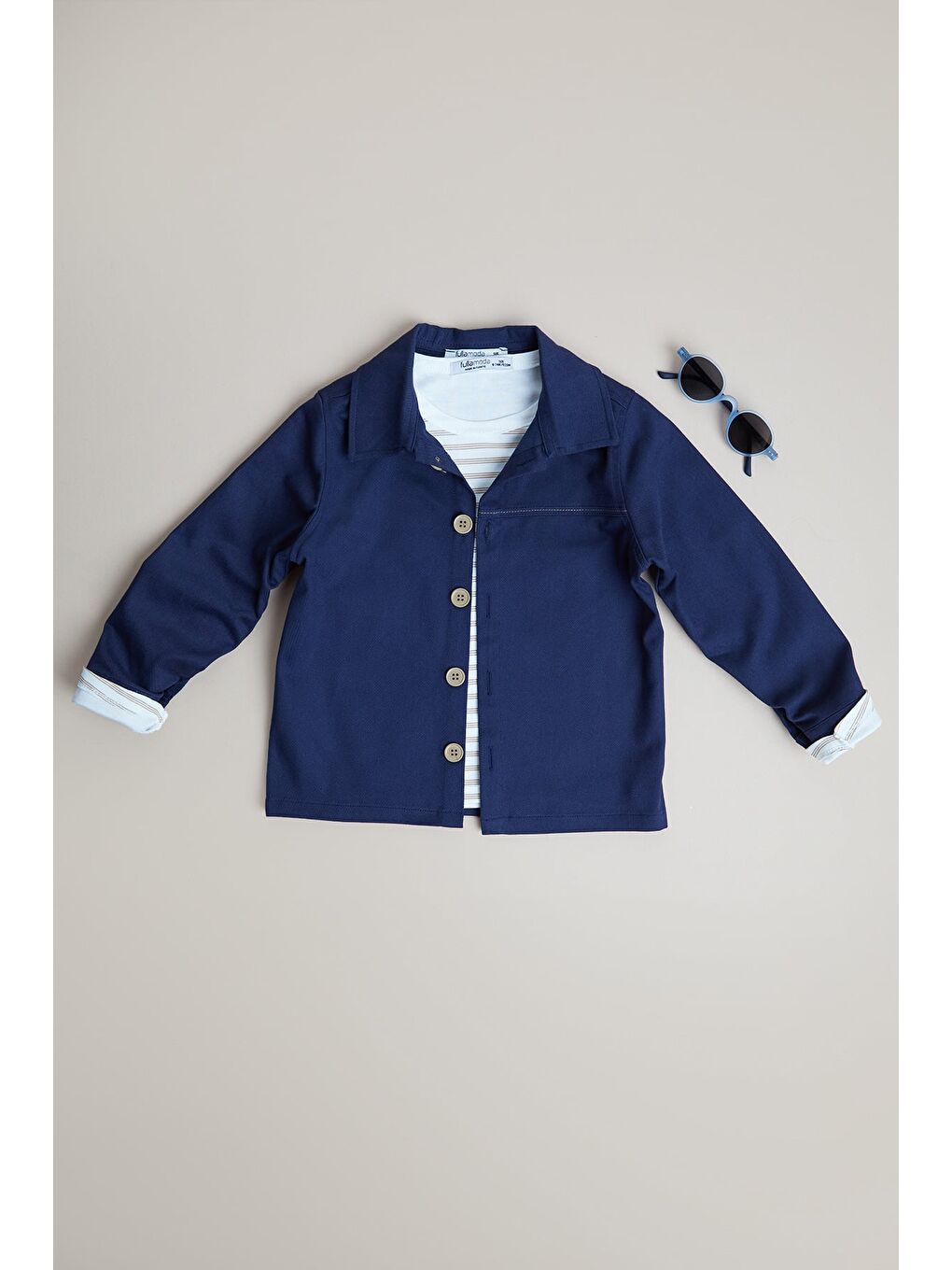 Lacivert %100 Pamuk Çizgili Erkek Çocuk 2 Li Jean Takım