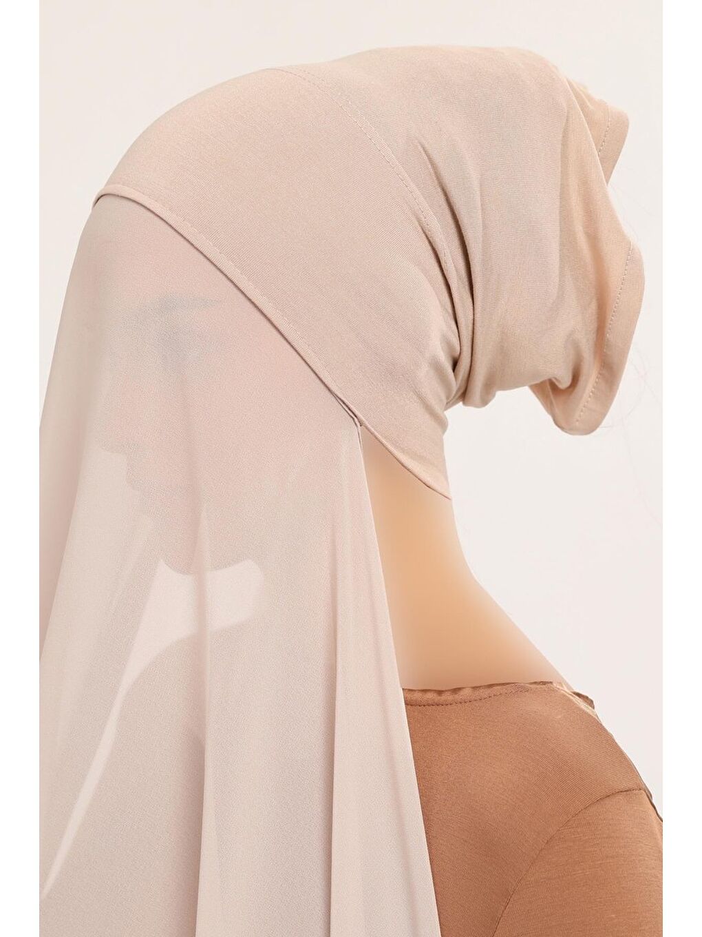 Bej Hazır Pratik Lüks Boru Boneli Şifon Şal-2